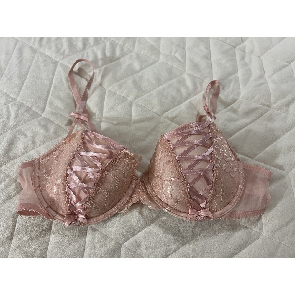 Adore Me 34C Bra Pink Balconette Underwire Back Closure